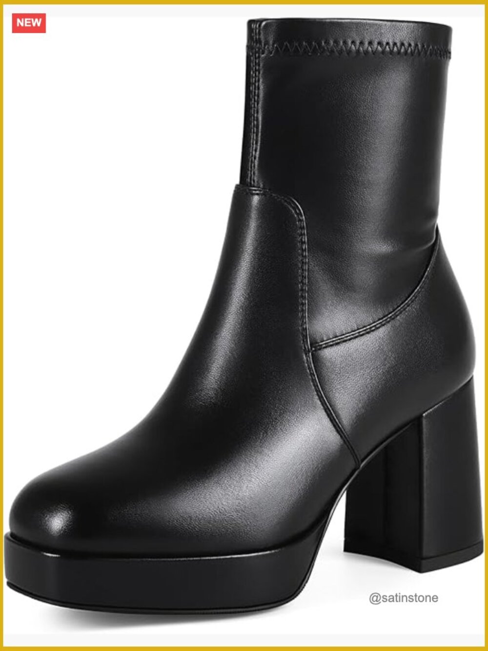 Square Toe Stretch Booties Chunky Heel Platform Ankle Boots Women